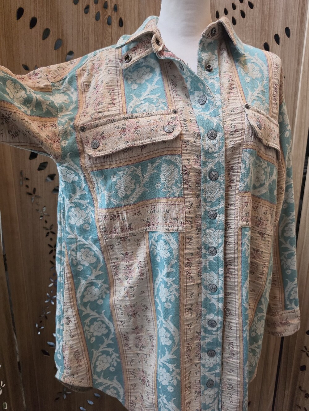 NWOT We The Free Wonderland Fog Jacquard Shirt Blue Combo - Picture 9 of 16